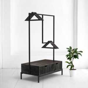 Рейл для одежды с ящиком минимализм c фанера-винтажный черный ARCHPOLE