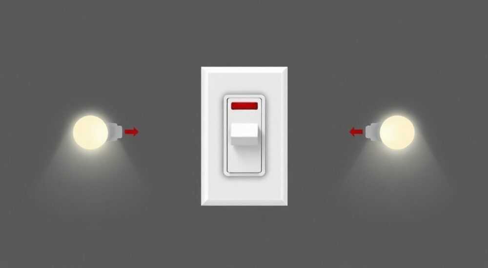Как подключить проходной выключатель одноклавишный схема подключения на 2 светильника