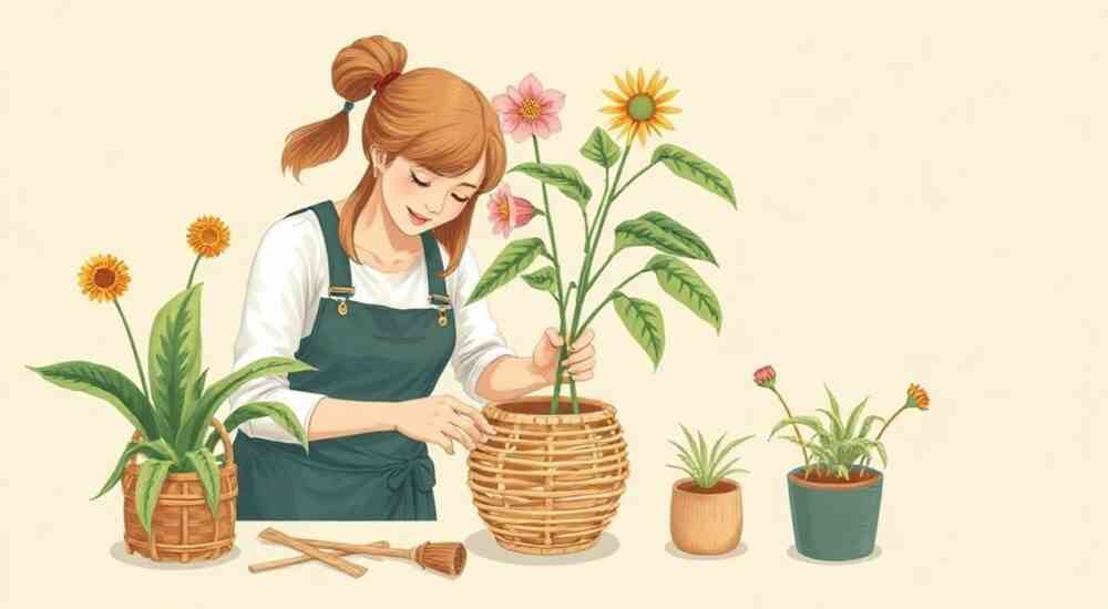 Как плести кашпо для цветов для начинающих из ротанга