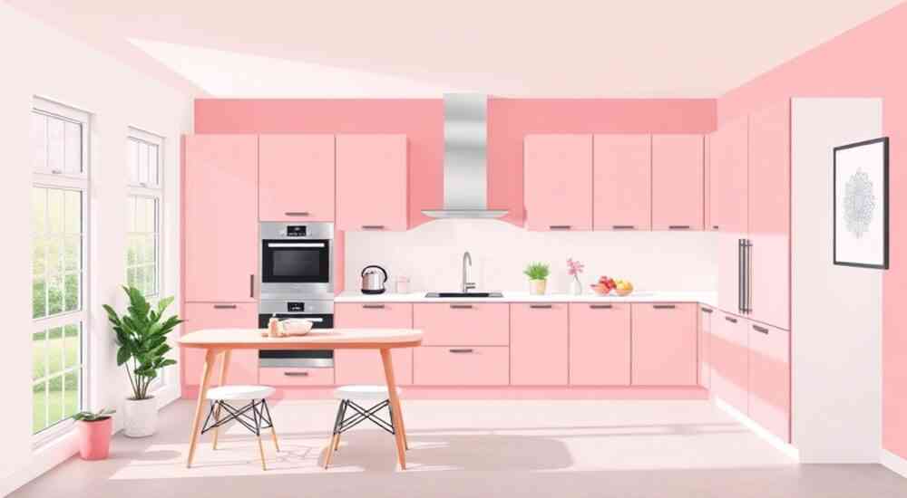 Какой цвет сочетается с розовым в интерьере кухни