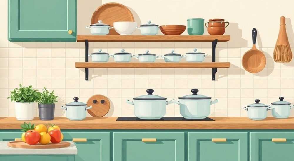 Куда поставить эмалированные кастрюли в интерьере кухни