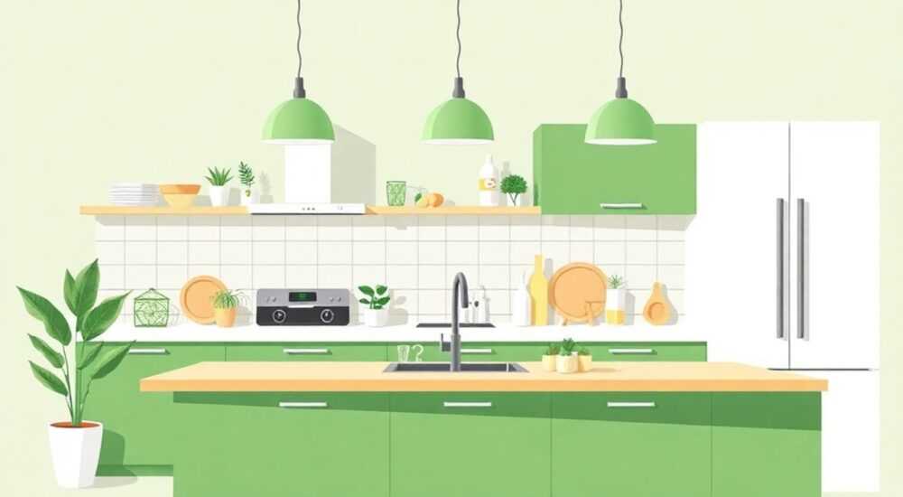Предметы для декора кухни зеленый и белый