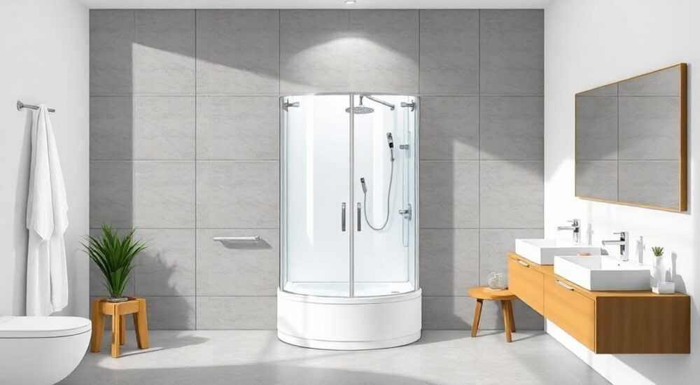 Душевая кабина 120х80 в интерьере ванной комнаты