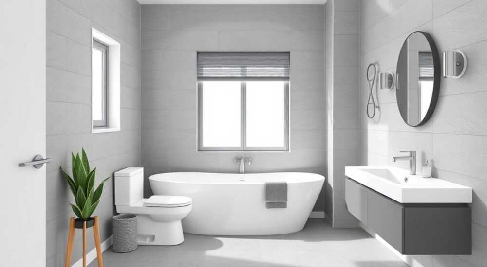 Интерьер ванной комнаты маленького размера серого цвета