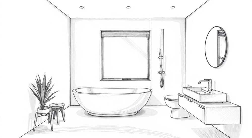 Интерьер ванной комнаты рисунок карандашом