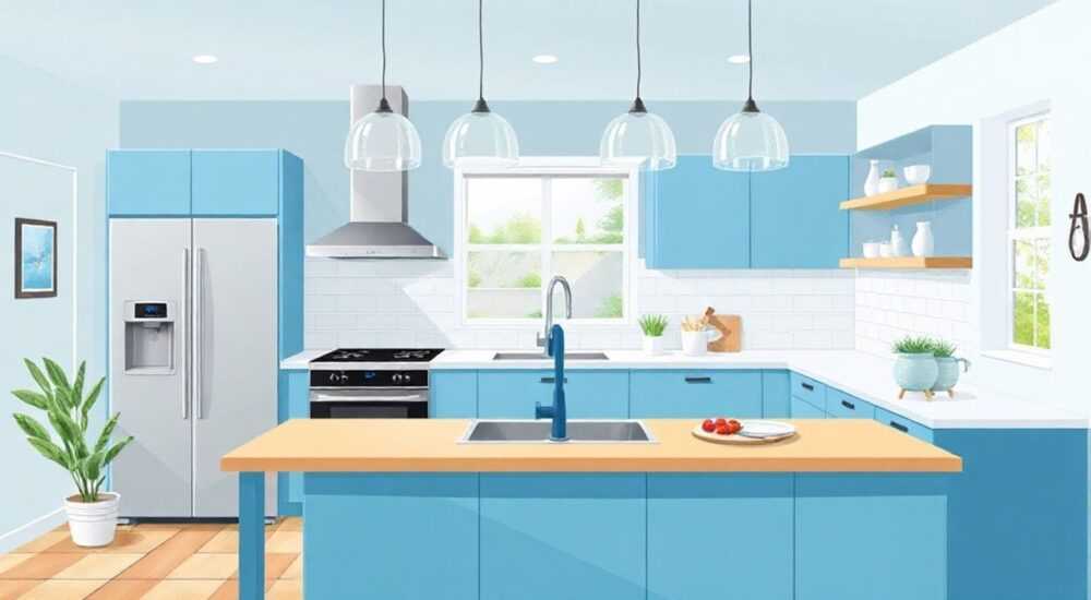 Какой цвет сочетается с синим в интерьере кухни фото как красиво