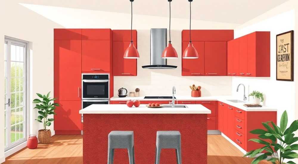 С чем сочетается вишневый цвет в интерьере кухни фото как