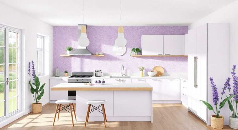 Сиреневая кухня в интерьере какие обои