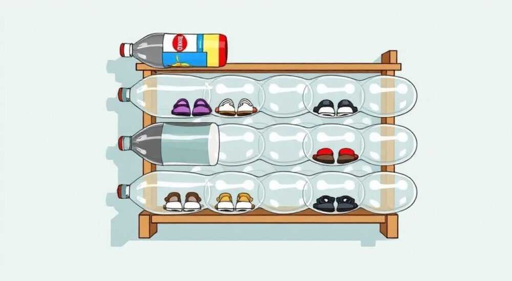Как сделать подставку для обуви из пластиковых бутылок