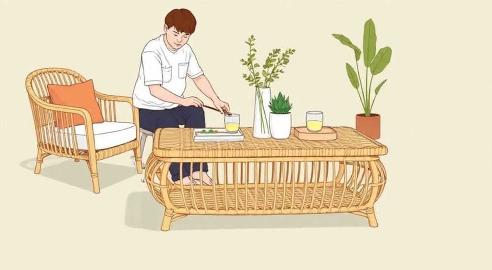Как сплести журнальный столик из ротанга