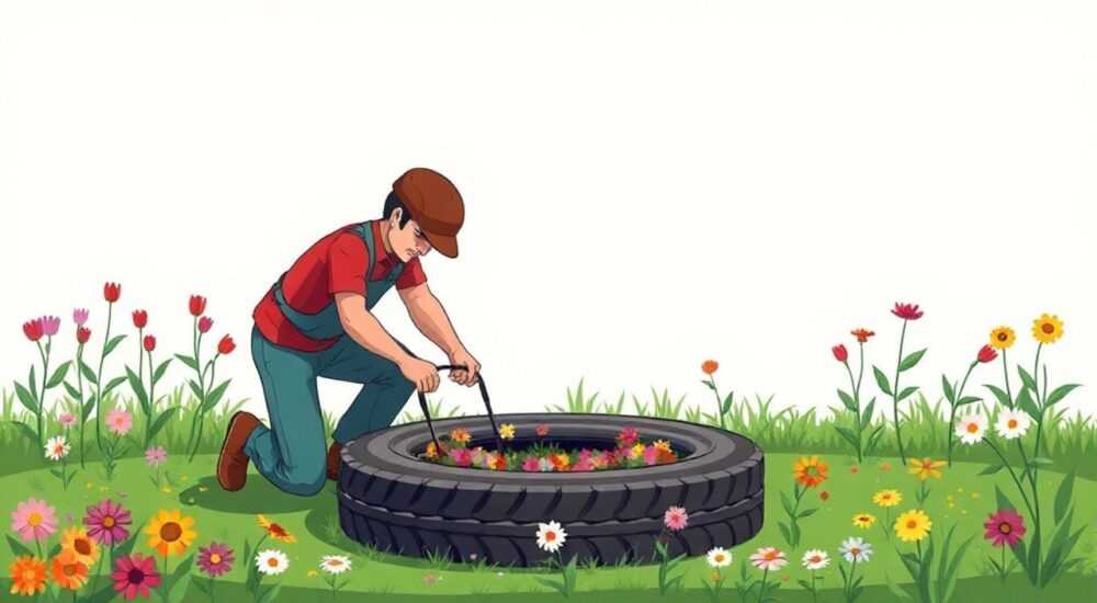 Как с колес сделать клумбы