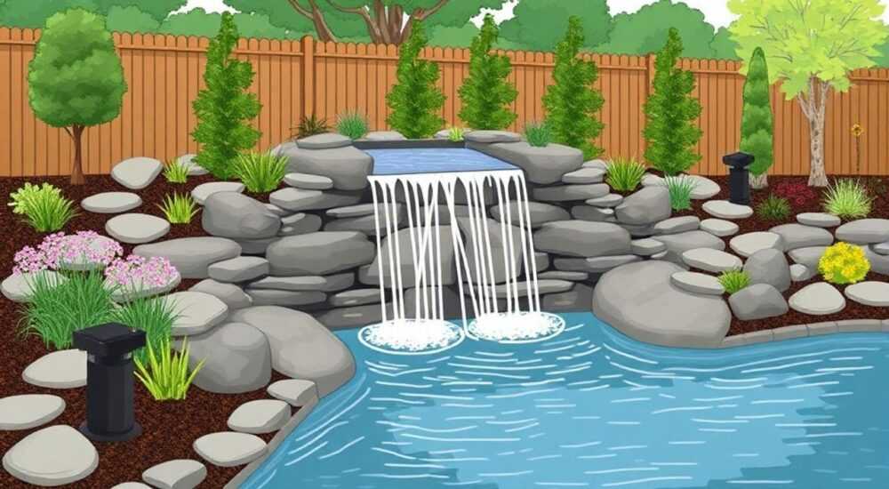 Как сделать водопад своими руками на даче с насосом водяным пошагово
