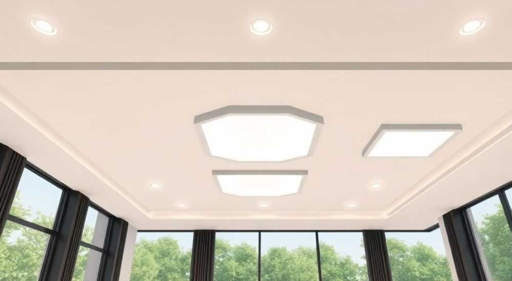 Как смотрятся точечные светильники на натяжном потолке круглые и квадратные