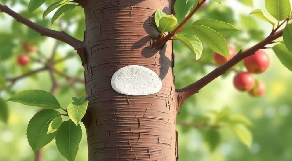 На стволе яблони белые наросты что это