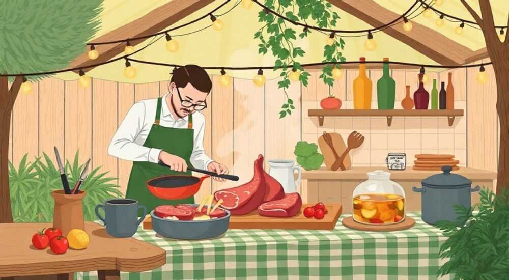 В чем готовить мясо на даче