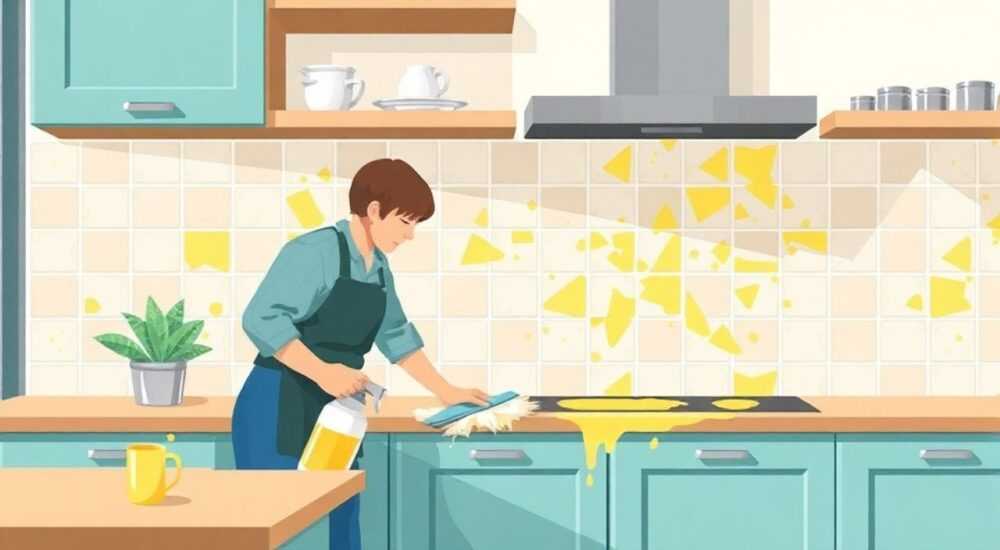 Чем очистить плитку на кухне от желтых пятен