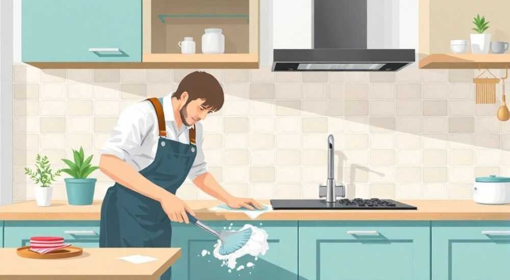Чем очистить жир с плитки на кухне