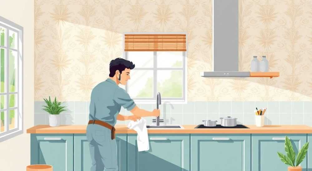 Чем помыть стены обои на кухне