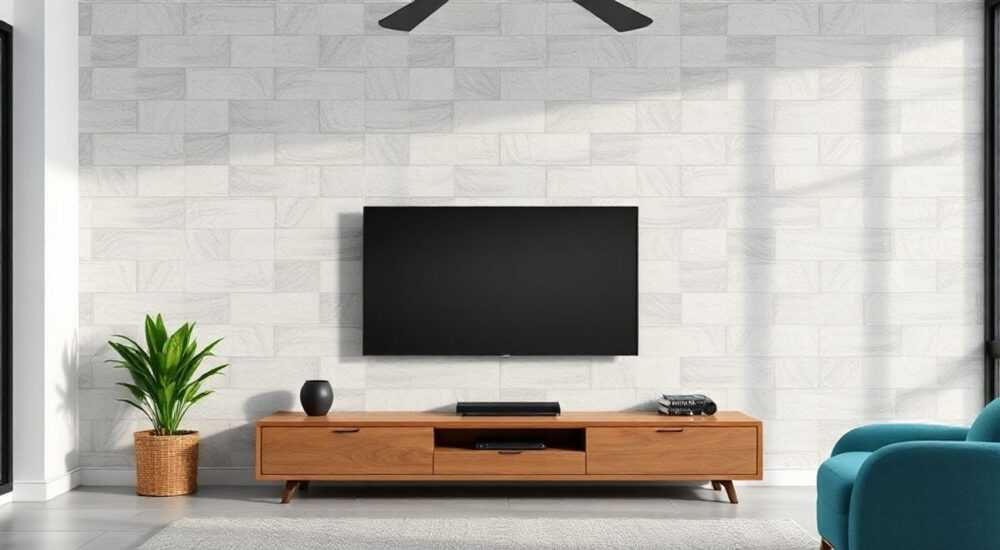 Чем заменить керамогранит на стене за телевизором