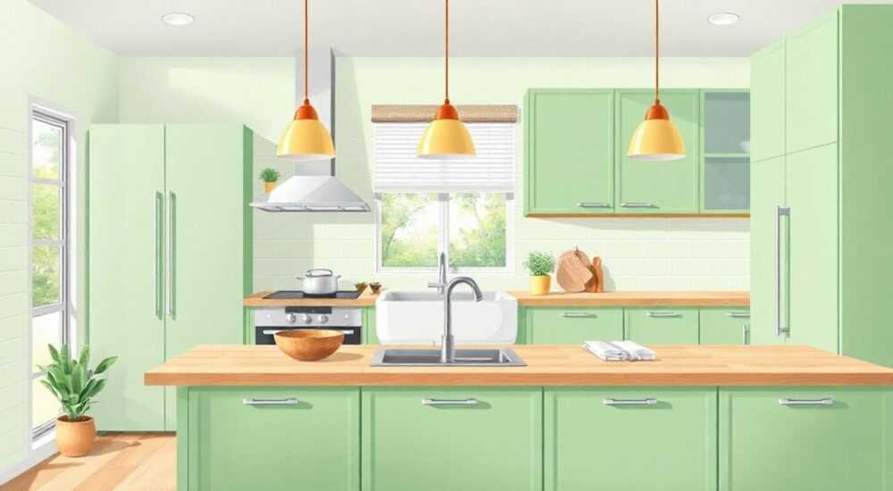 Фисташковая кухня какие обои
