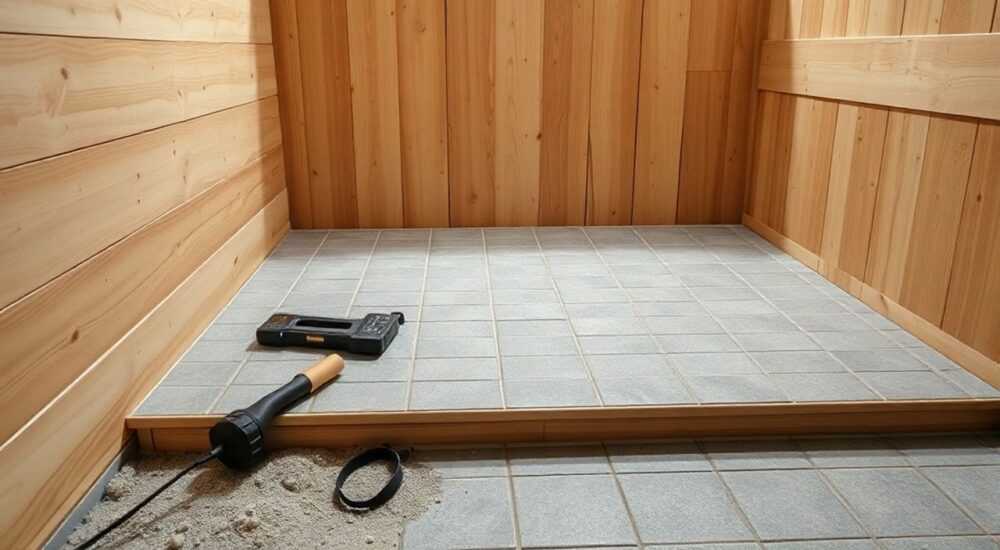 Как класть плитку на пол в бане с уклоном под слив