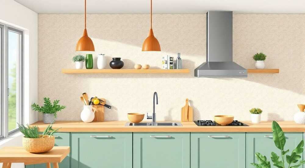 Как комбинировать обои для кухни