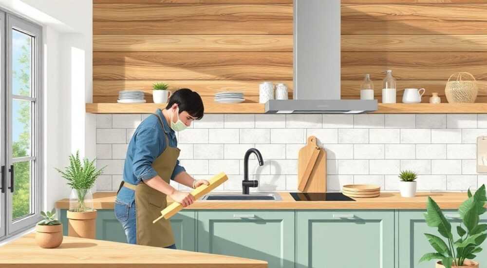 Как приклеить плитку на деревянную стену на кухне