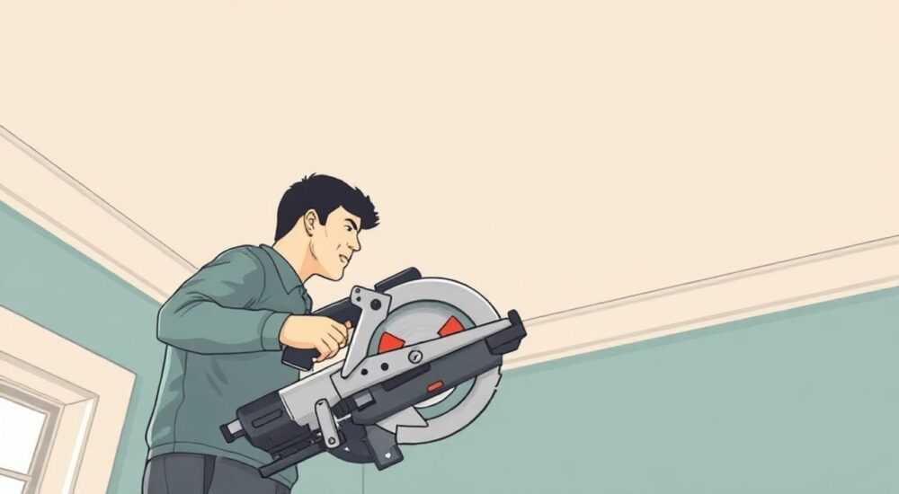 Как запиливать широкий потолочный плинтус торцовочной пилой