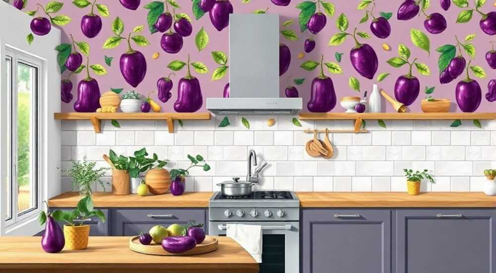 Какие обои подойдут к кухне баклажан