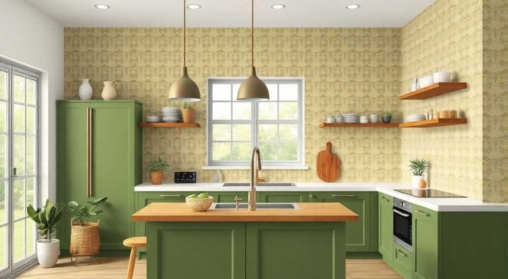 Кухня оливкового цвета какие обои подобрать