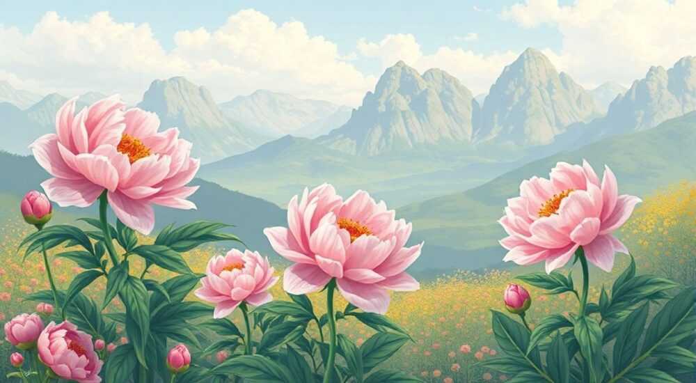 Ландшафт с пионами