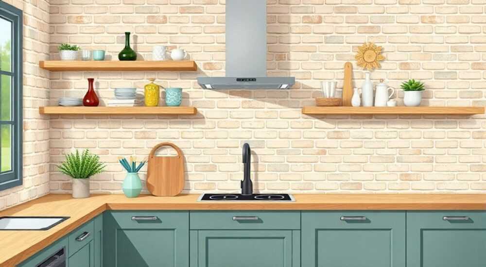 Обои кирпичики для кухни с чем сочетаются