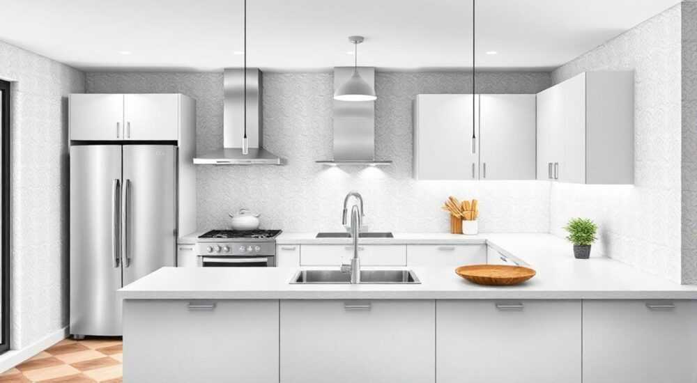Серебристые обои на кухне какую выбрать