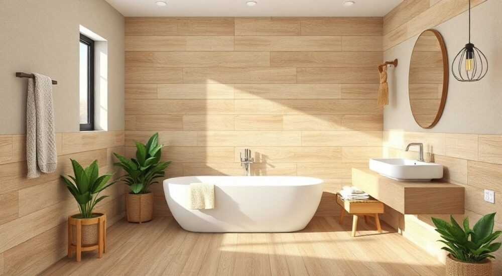 У кого в ванной плитка eco wood