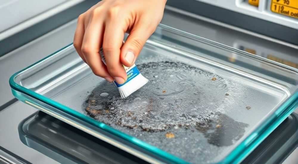 Чем отмыть стеклянный противень от нагара
