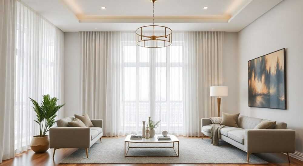 Дизайн тюли в гостиную в современном стиле