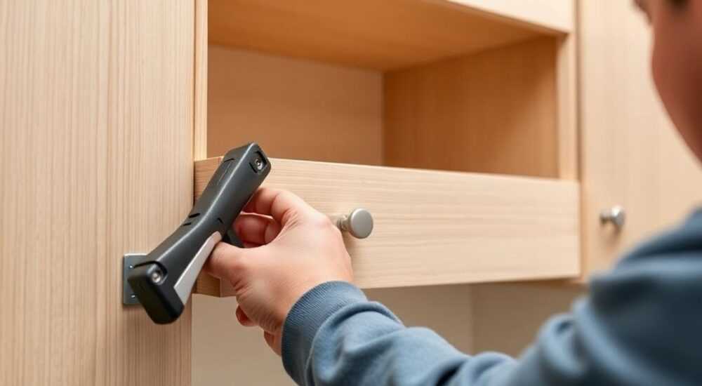 Как ставить доводчики на кухонный шкаф