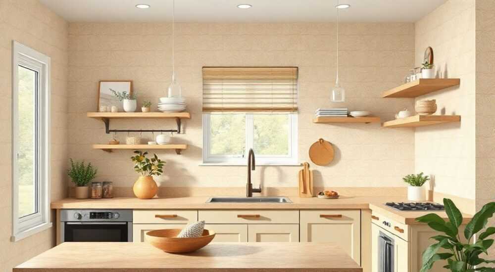 Светло бежевая кухня в интерьере