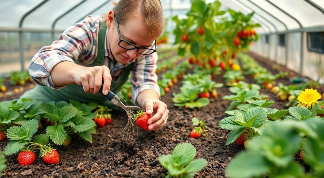 Апрель: мульчирование клубника в оранжерее — утренний план