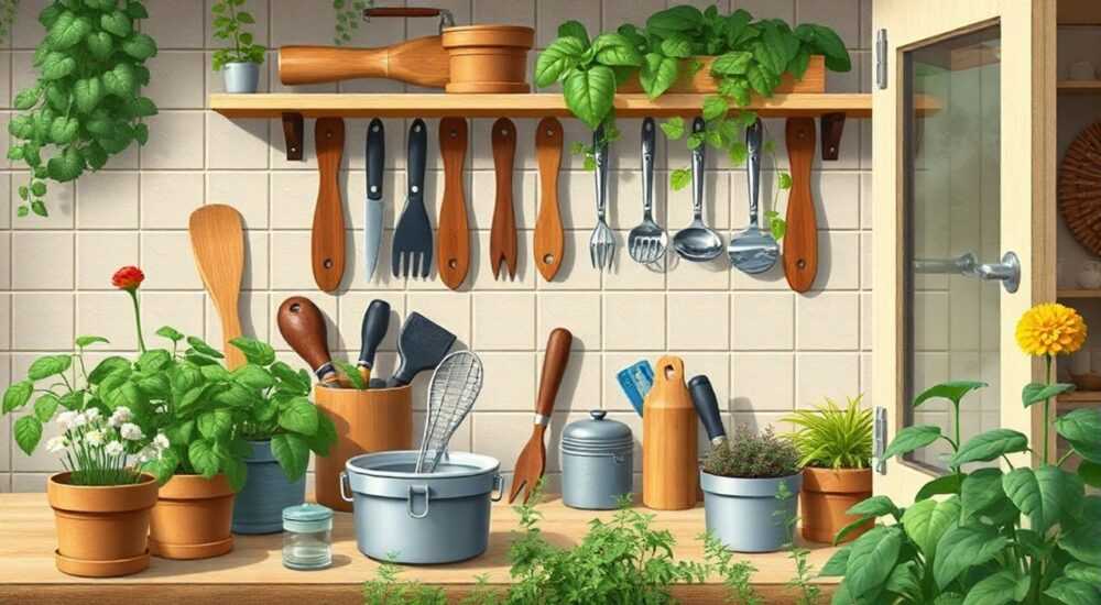 Арсенал мастера для скрытого кухни с зелёным садом