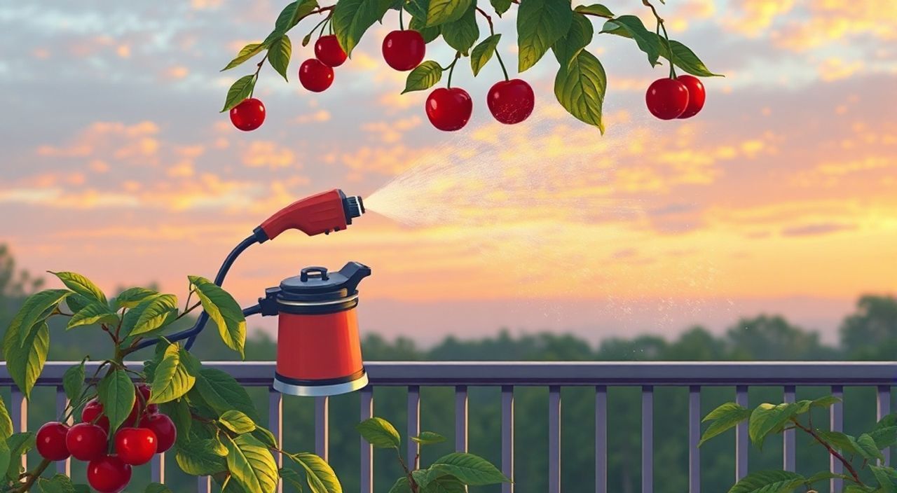 Июнь: опрыскивание черешня на балконе — вечерний план