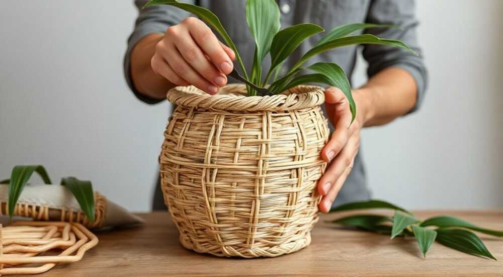 Как плести из искусственного ротанга кашпо