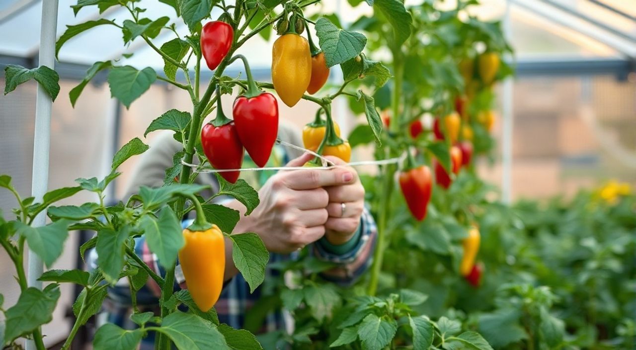 Май: подвязывание перец в оранжерее — вечерний план