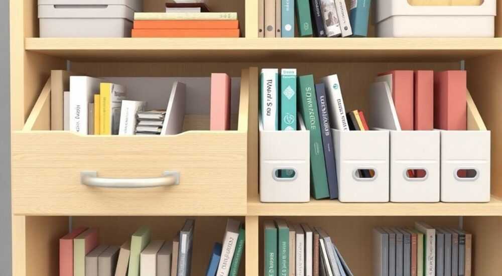 Сравнение: Разделители ящиков и коробки для книжной полки