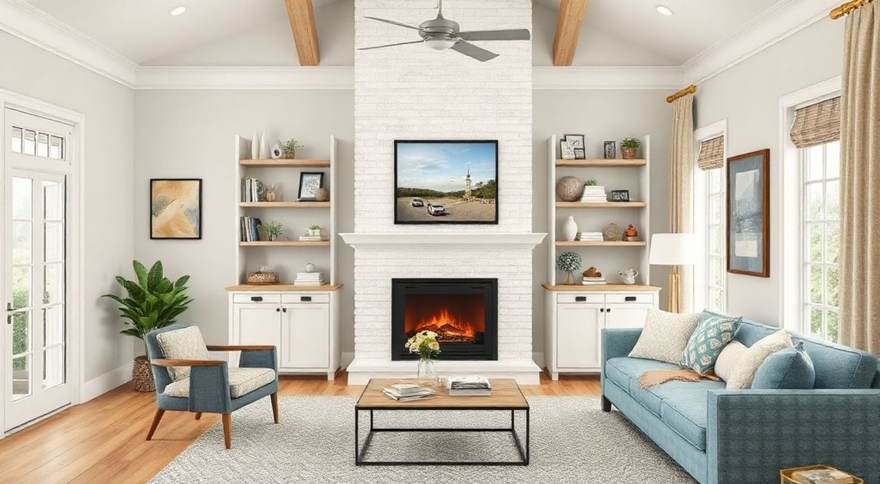 ТОП-10 идей вертикальное хранение в стиле costal-хэмптонс для гостиной 14 м²