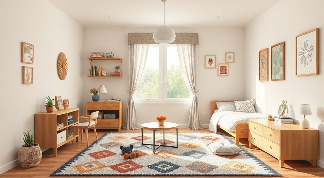 ТОП-15 идей акцентный ковер‑киллим в стиле корейский neomodern для детской 9 м²