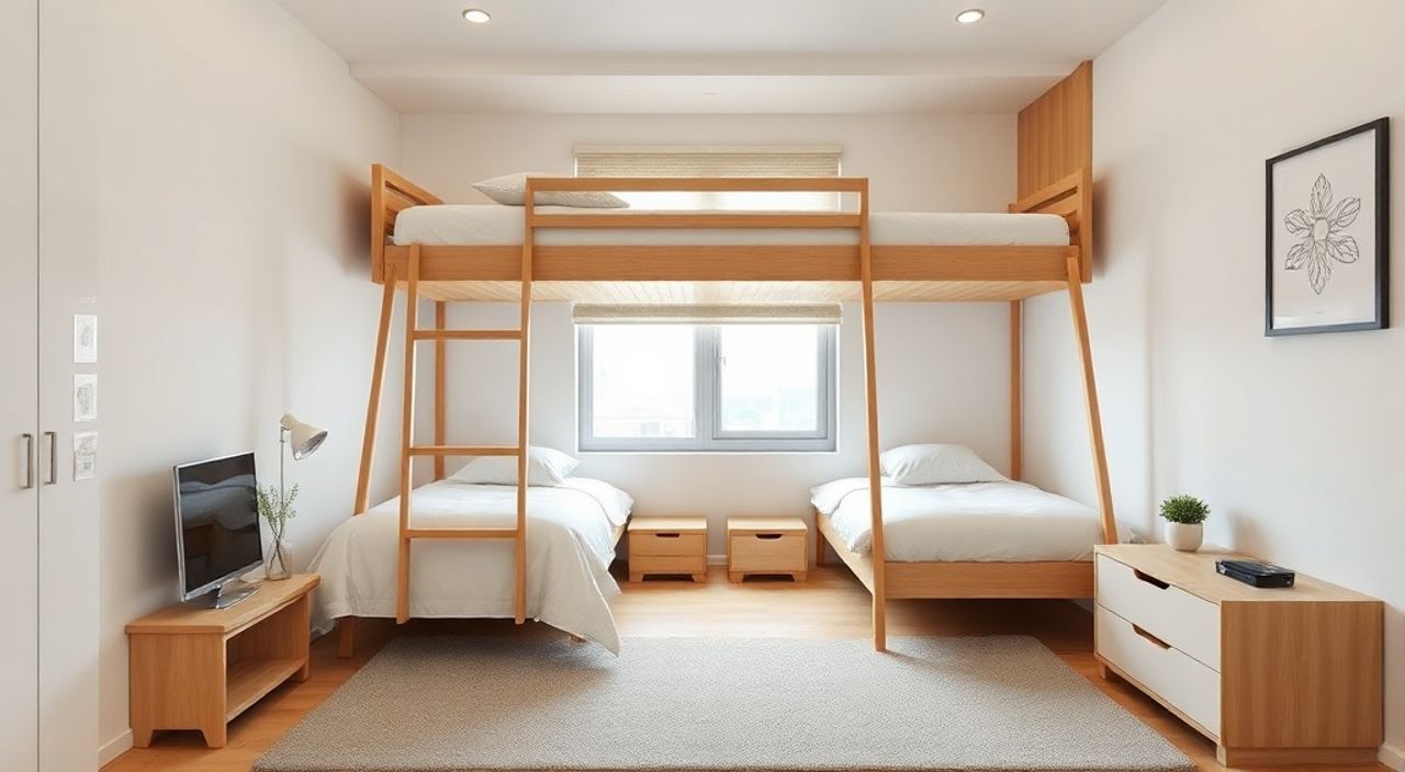 ТОП-5 идей двухъярусную кровать в стиле корейский neomodern для спальни 8 м²