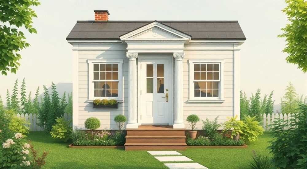 Вдохновение для для неоклассического tiny‑house с зелёным садом
