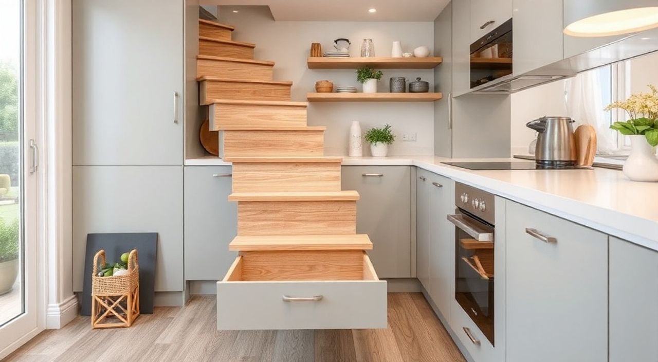 Выкатного комода‑лестницы: 5 причин выбрать для кухни 6 м²