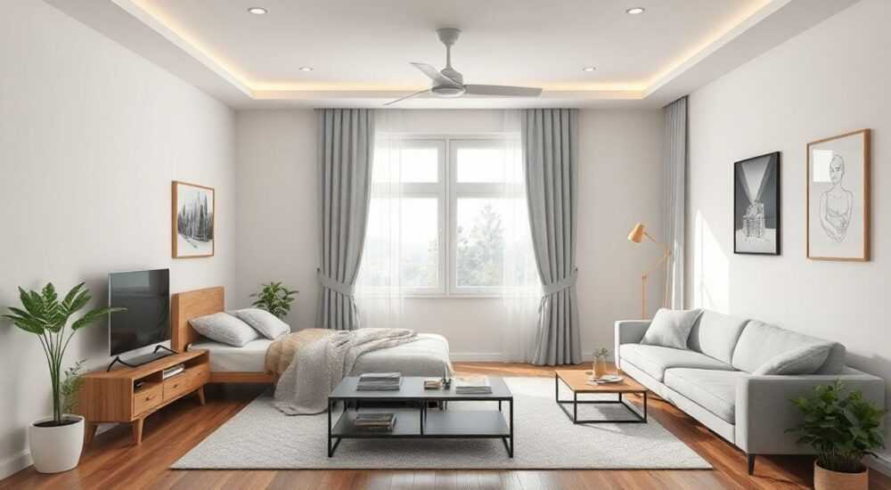 Зонирование комнаты на спальню и гостиную 17 кв м